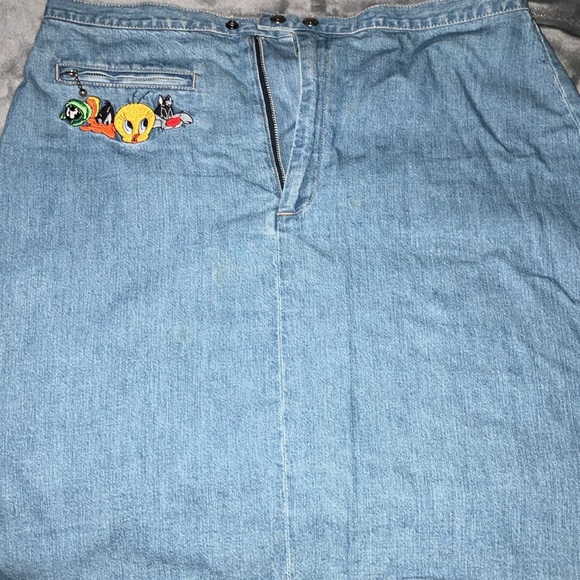 Cartoon Embroidered Denim Skirt, 1st pic true color waist 15” length 20” - Picture 2 of 5
